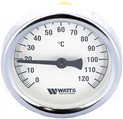 Термометр биметаллический Watts ф 63 мм, гильза 50 мм, t 120° - фото 37450