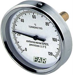 Термометр биметаллический Far ф 80 мм, гильза 50 мм, t 120°, 1/2" - фото 37553