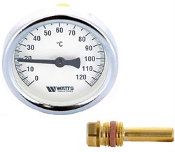 Термометр биметаллический Watts ф 63 мм, гильза 50 мм, t 120°, резьба с самоуплотнением - фото 37606