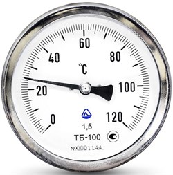 Термометр биметаллический Стеклоприбор ТБ ф 100 мм, гильза 100 мм, кл. 1.5, t 120° - фото 77551