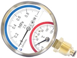 Термоманометр радиальный Стеклоприбор ДМТ (05080) 1/2", 0.6 МПа, 80 мм, 120°C, кл. 2.5 - фото 77686