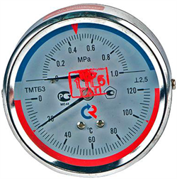 Термоманометр аксиальный Росма (ТМТБ-31Т.1) 1/2", 1.6 МПа, 80 мм, 120°C, L=46 мм, кл. 2.5, арт.00000002291 - фото 77693