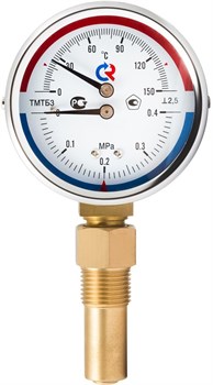 Термоманометр радиальный Росма (ТМТБ-31P.1) 1/2", 0.6 МПа, 80 мм, 150°C, L=46 мм, кл. 2.5, арт.00000002336 - фото 77698