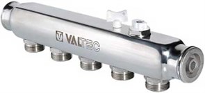 Коллектор Valtec нерегулируемый 1" (Вр) из нержавеющей стали, 4 вых х 3/4" Нр, межосев. рас. 50 мм, под евроконус